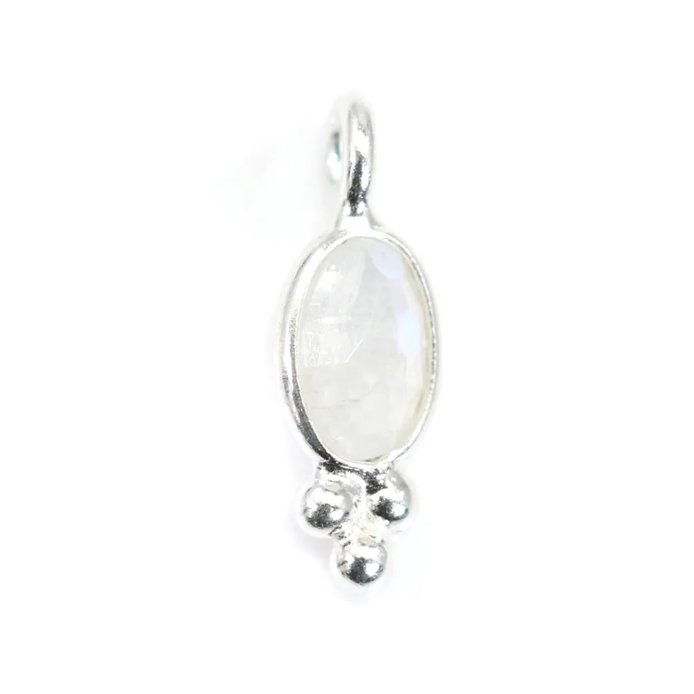 Encantamento de pedra lunar facetada oval em prata 925 4x11mm x 1pc