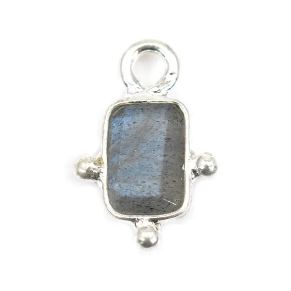 Rectangle Labradorite charm set in 925 silver 8x12mm x 1pc