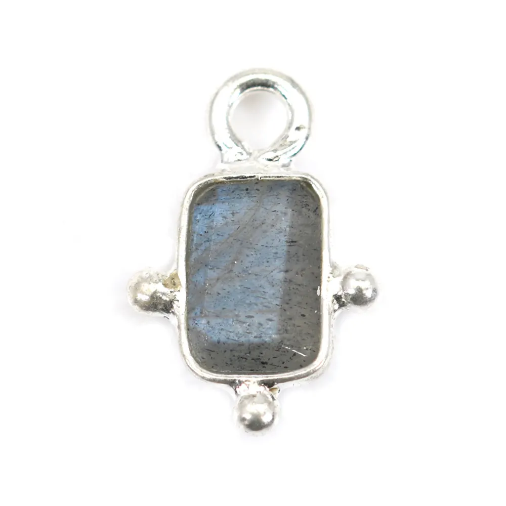 Breloque Labradorite rectangle serti argent 925 8x12mm x 1pc