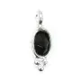 Onyx black oval faceted charm set in silver 925 4x11mm x 1pc