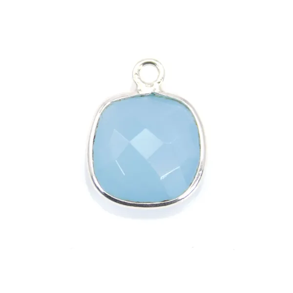 Calcédoine bleu coussin facetté sertie sur argent un anneau 11mm  x 1pc