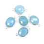 Calcédoine bleu ovale facettée sertie sur argent 2 anneaux 11x13mm x 1pc