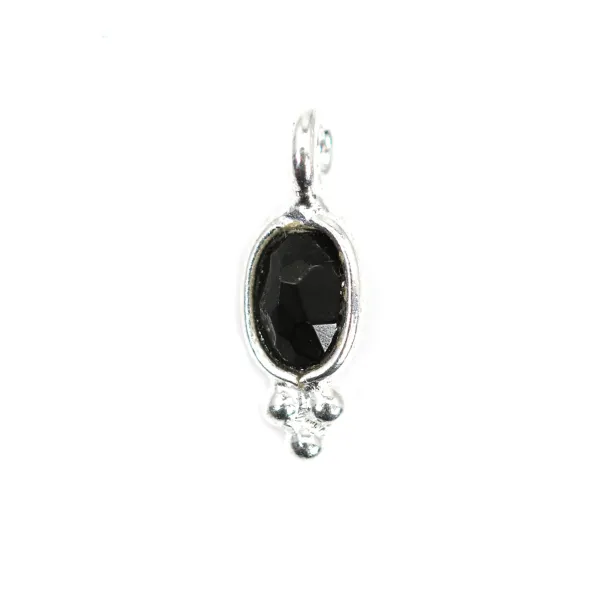 Onyx Negro Charm oval facetado engastado en plata 925 4x11mm x 1pc