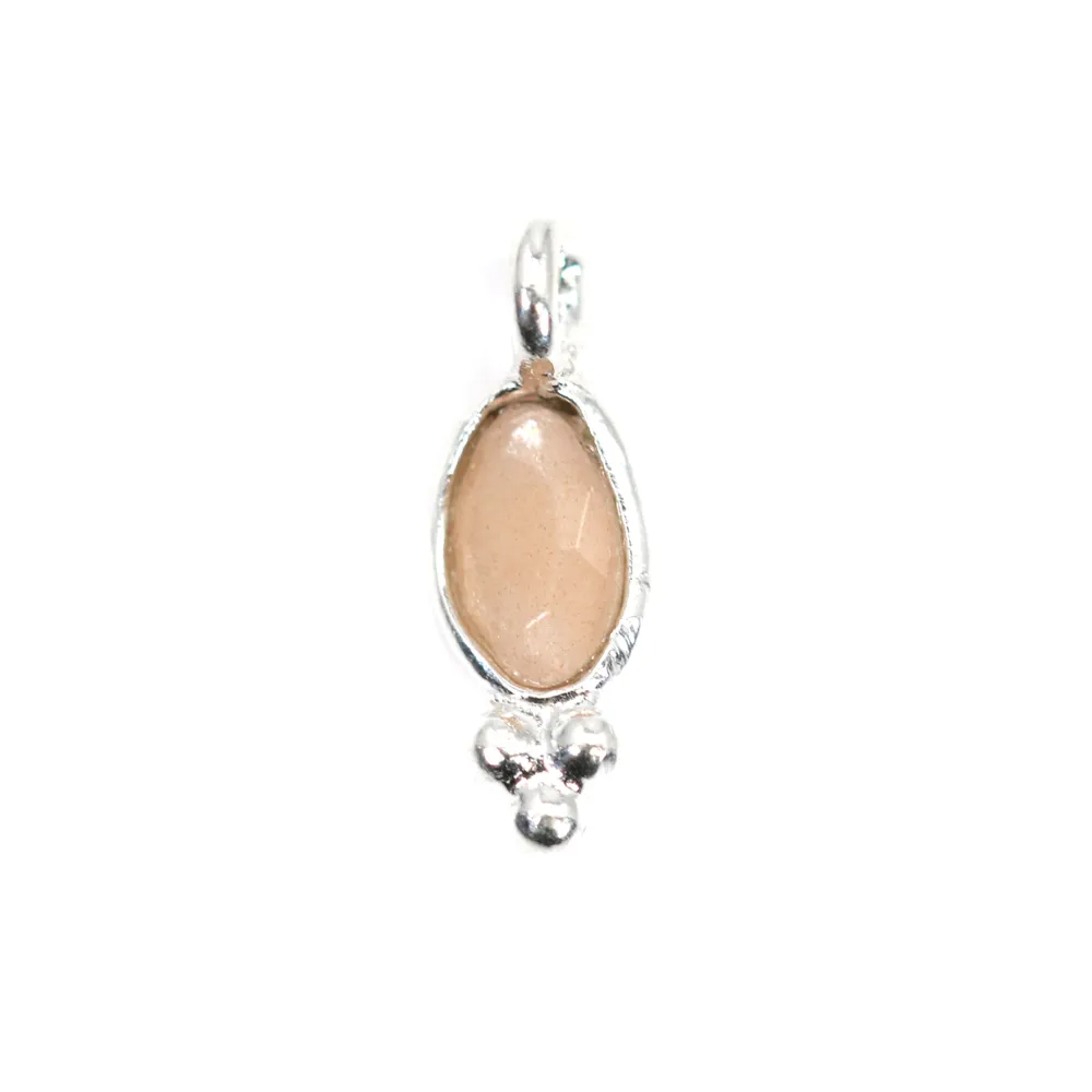 Charm Gemstone orange moon faceted oval set in silver 925 4x11mm x 1pc