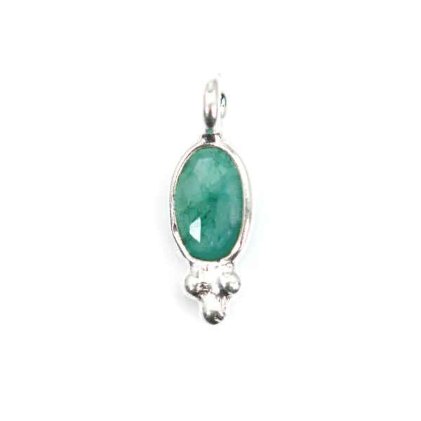 Charm de piedra facetada ovalada color esmeralda engastado en plata 925 4x11mm x 1pc