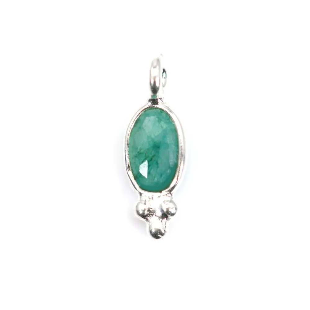 Charm Gemstone dyed emerald color faceted oval set in 925 silver 4x11mm x 1pc