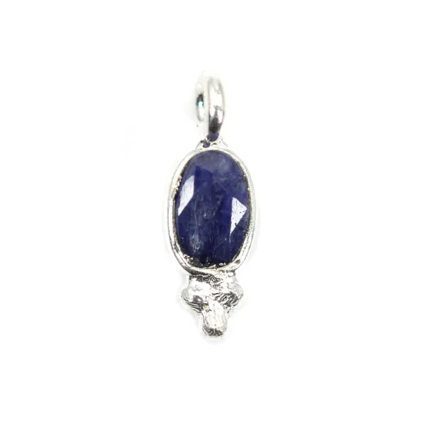 Charm de piedra teñida color zafiro oval facetado engastado en plata 925 4x11mm x 1pc