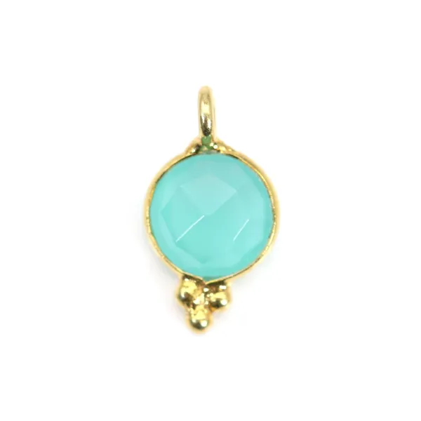 Conjunto de encanto redondo de Calcedónia Facetada em 925 Sterling Silver GOLD 7x13mm x 1pc