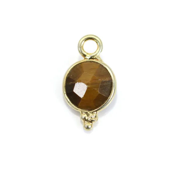 Colgante ojo de tigre redondo facetado engastado en plata de ley 925 con baño de oro 7x13mm x 1ud