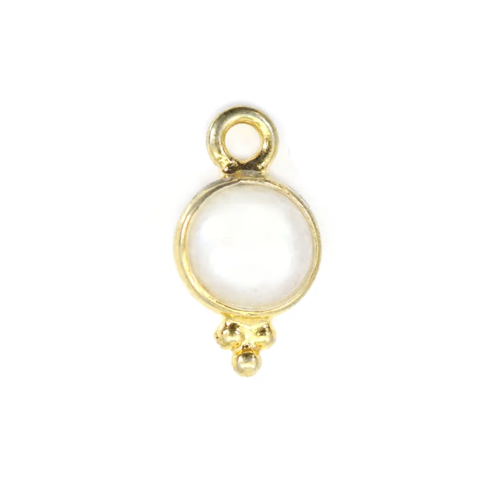 Süßwasserperlen Charm rund eingefasst 925er Silber vergoldet 7x13mm x 1St