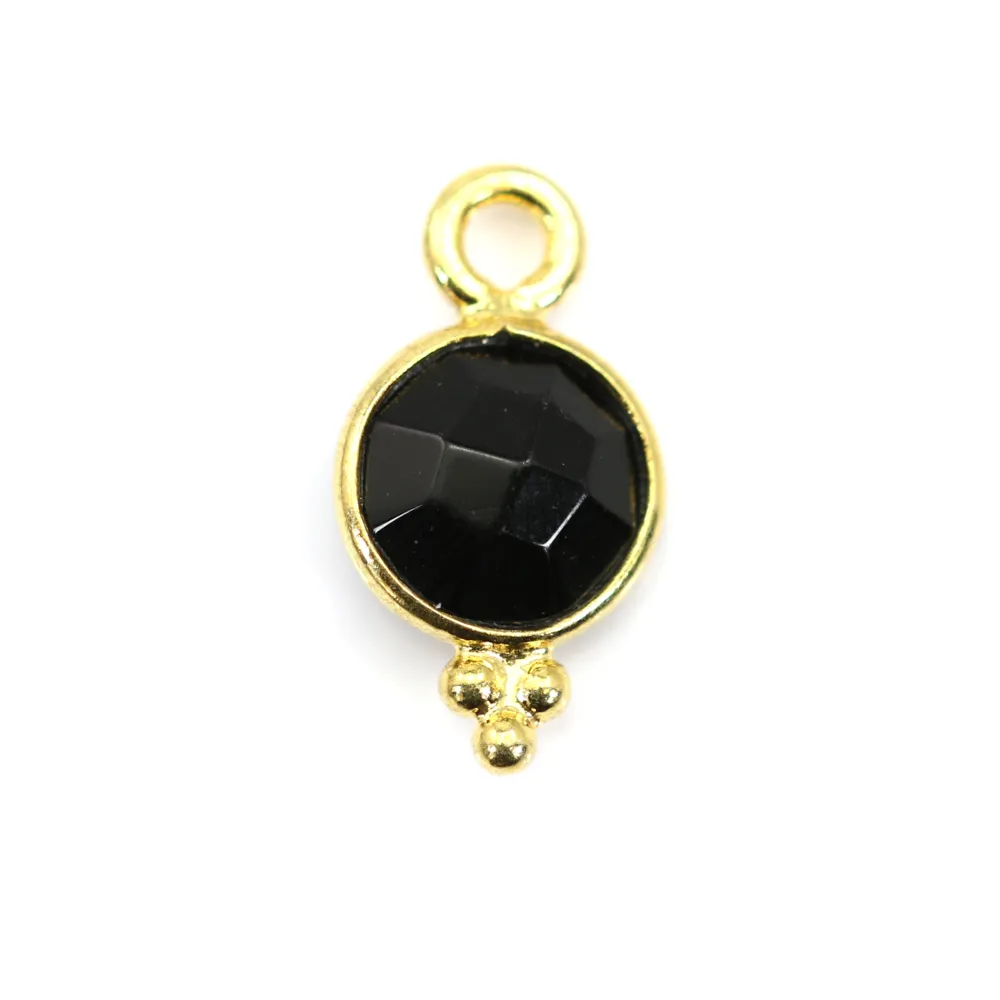 Schwarzer Onyx-Block rund facettiert mit eingefasstem Silber 925 vergoldet 7x13mm x 1Stk