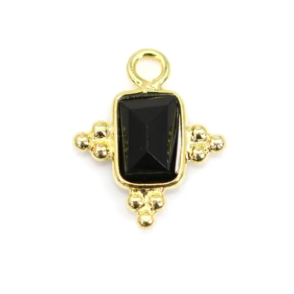 Black Onyx charm rectangle set in 925 silver gilt 10x13mm x 1pc
