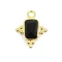 Black Onyx Charm Rechteck mit eingefasstem Silber 925 vergoldet 10x13mm x 1St