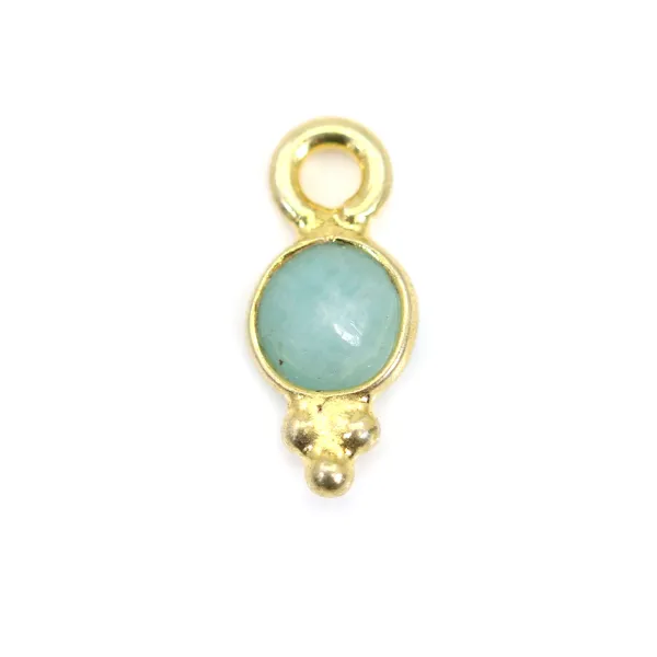 Round faceted Amazonite charm set in 925 sterling silver and gold 5x11mm x 1pc
