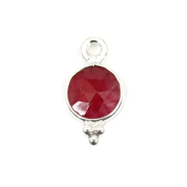 Encantamento de pedra redonda facetada tratada com rubi, em prata 925 7x13mm x 1pc