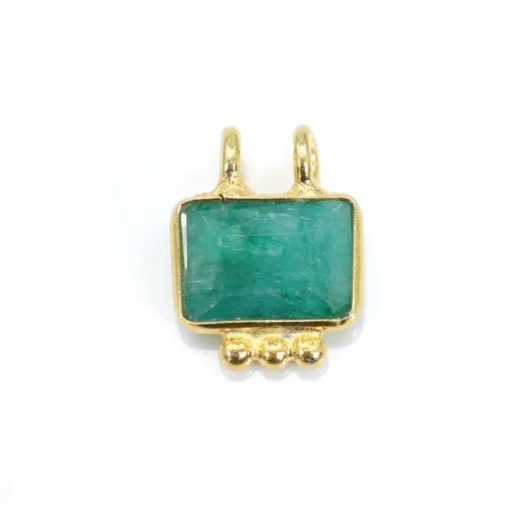 Charm Gemstone tinted emerald rectangle set in silver 925 gold - 2 rings - 8x10mm x 1pc