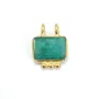 Breloque Pierre teintée émeraude rectangle serti argent 925 doré à l'or fin - 2 anneaux - 8x10mm x 1pc