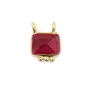 Charm Gemstone dyed ruby rectangle set in 925 gold silver - 2 rings - 8x10mm x 1pc