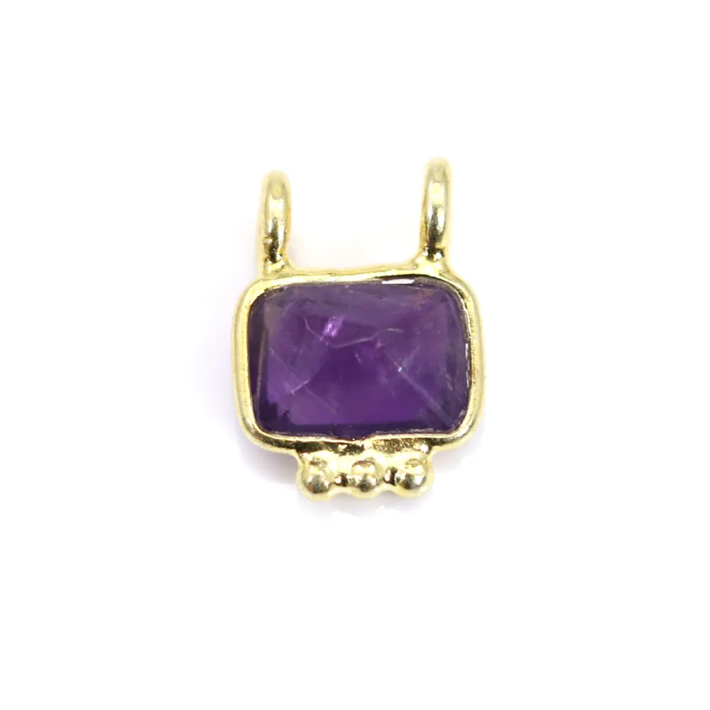 Rectângulo Ametista Charme em prata dourada 925 - 2 anéis - 8x10mm x 1pc