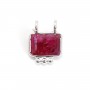Breloque Pierre teintée rubis rectangle serti argent 925 - 2 anneaux - 8x10mm x 1pc