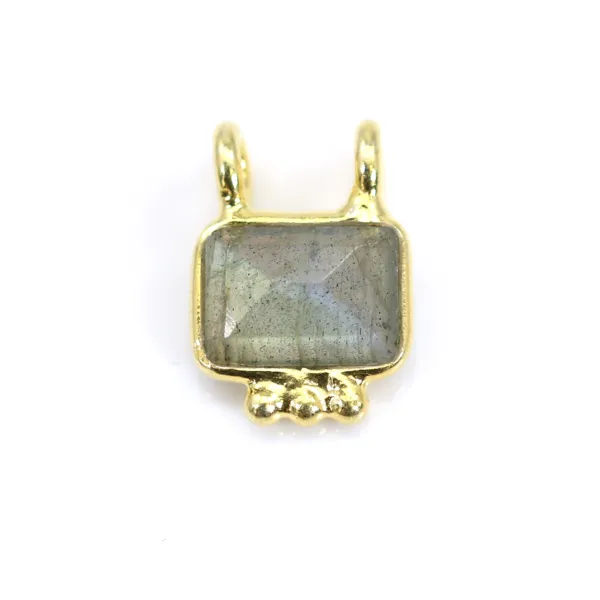 Breloque Labradorite rectangle serti argent 925 doré à l'or fin - 2 anneaux - 8x10mm x 1pc
