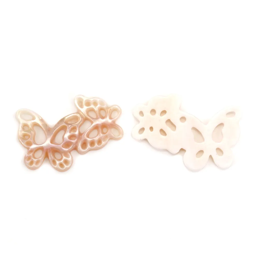Nacre rose couple de papillons 13x18mm x 1pc