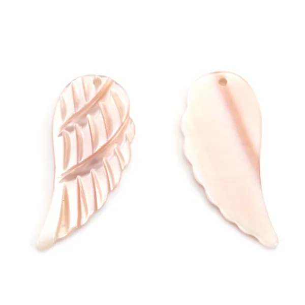 Nacre rose en forme d'aile 10x22mm x 1pc
