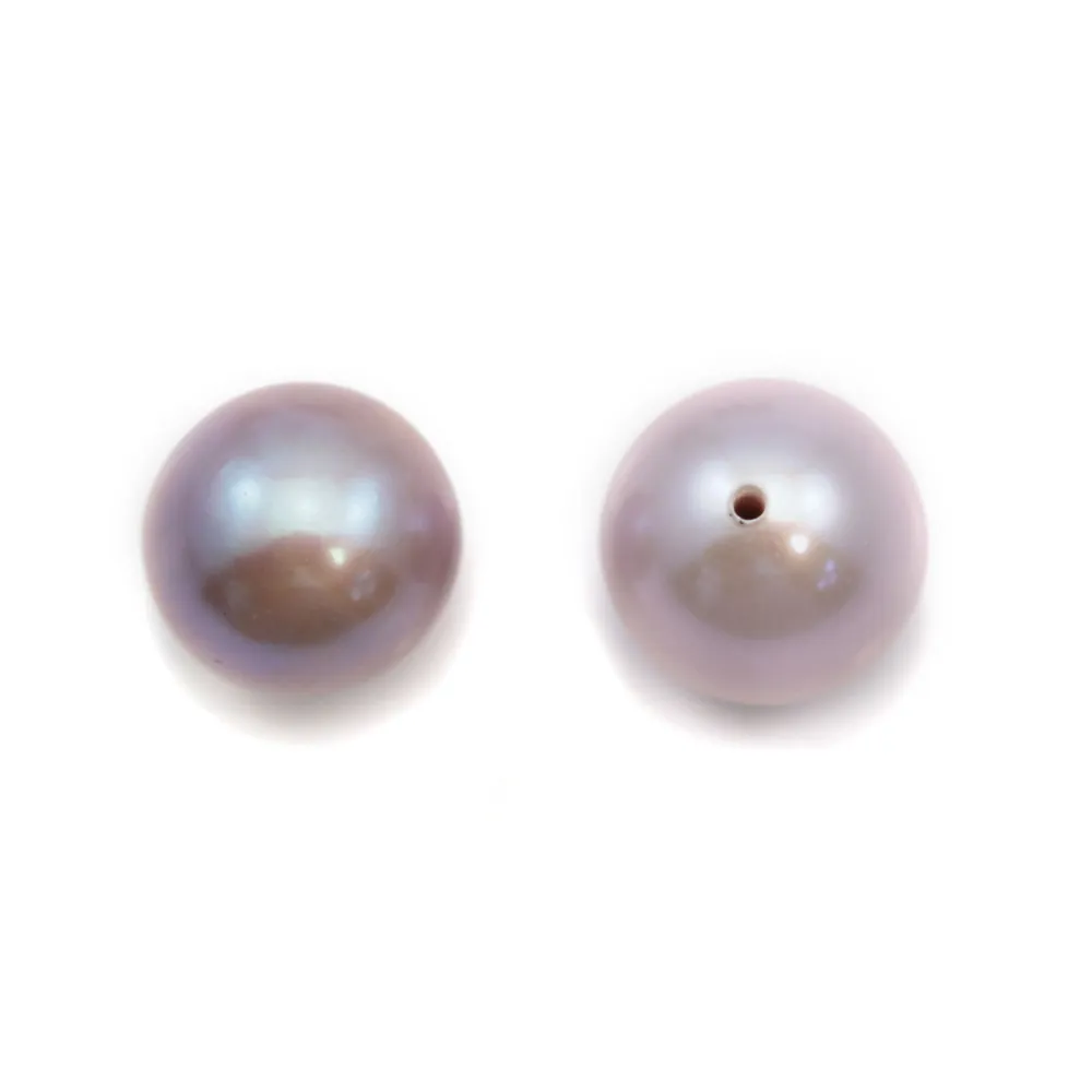 Perle de culture d'eau douce AAAA  mauve ronde semi-percée 9.5-10mm x 1pc