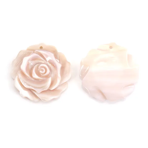 Nacre rose en forme de rose 25mm x 1pc