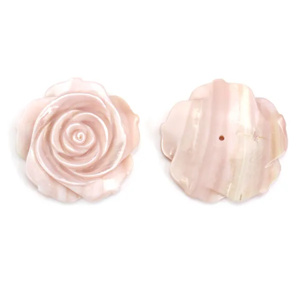Nacre rose semi-percée en forme de rose 30mm x 1pc