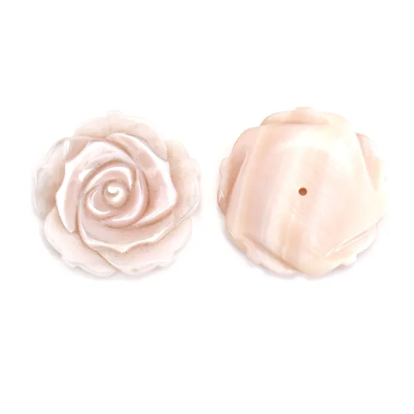 Nacre rose semi-percée en forme de rose 25mm x 1pc