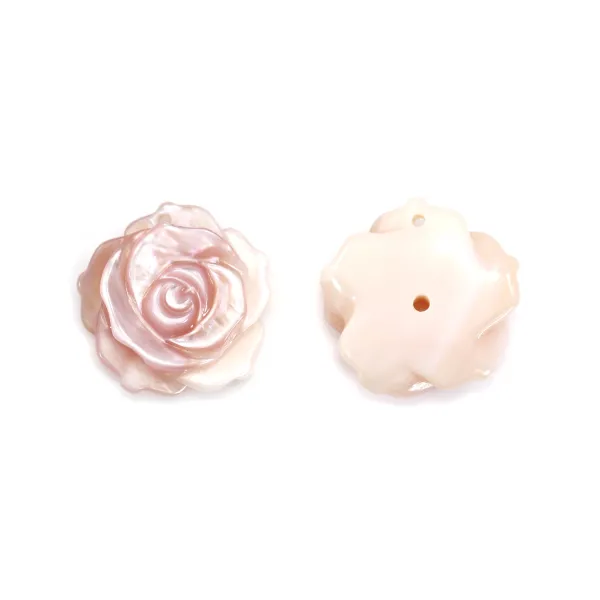 Pink mother-of-pearl half drilled rose 15mm x 1pc
