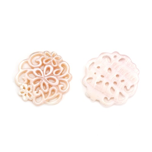 Nacre rose ajourée motif floral 18mm x 1pc