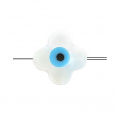 White mother-of-pearl with a blue eye, in a flower-shape 8mm x 2pcs