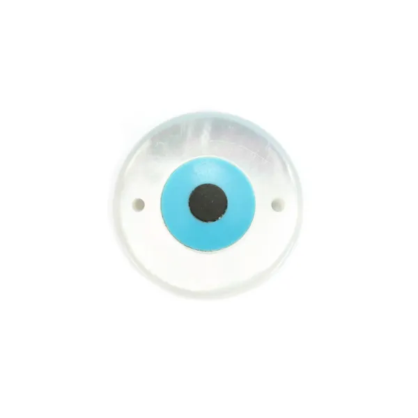 Nacre blanche en forme d'oeil rond, 2 trous, 10mm x 1pc