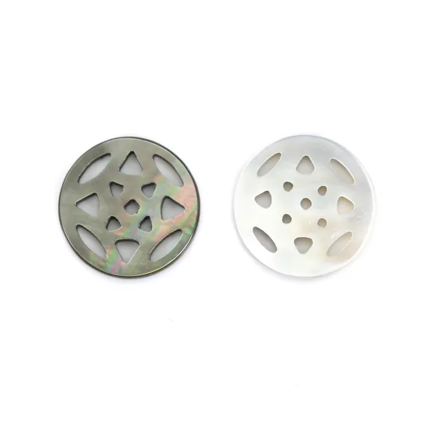 médaillon ajouré nacre grise rosace 12mm x 1pc