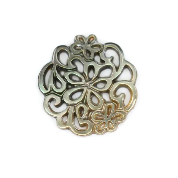 Nacre grise ajourée motif floral 18mm x 1pc