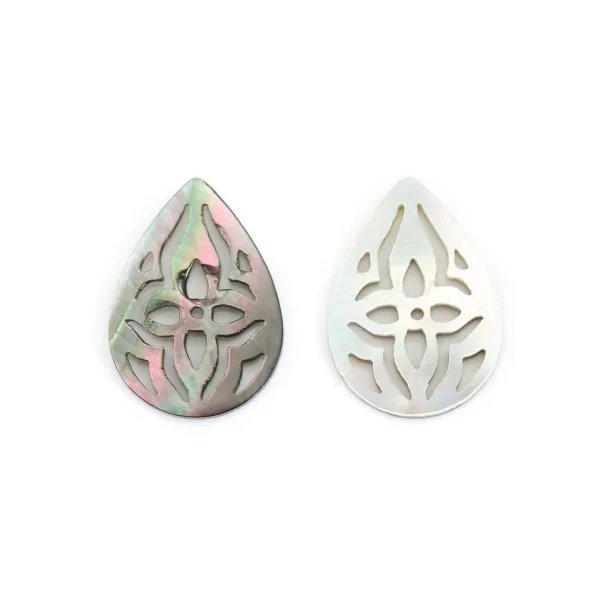 Nacre grise ajourée en forme de goutte 10x14mm x 1pc