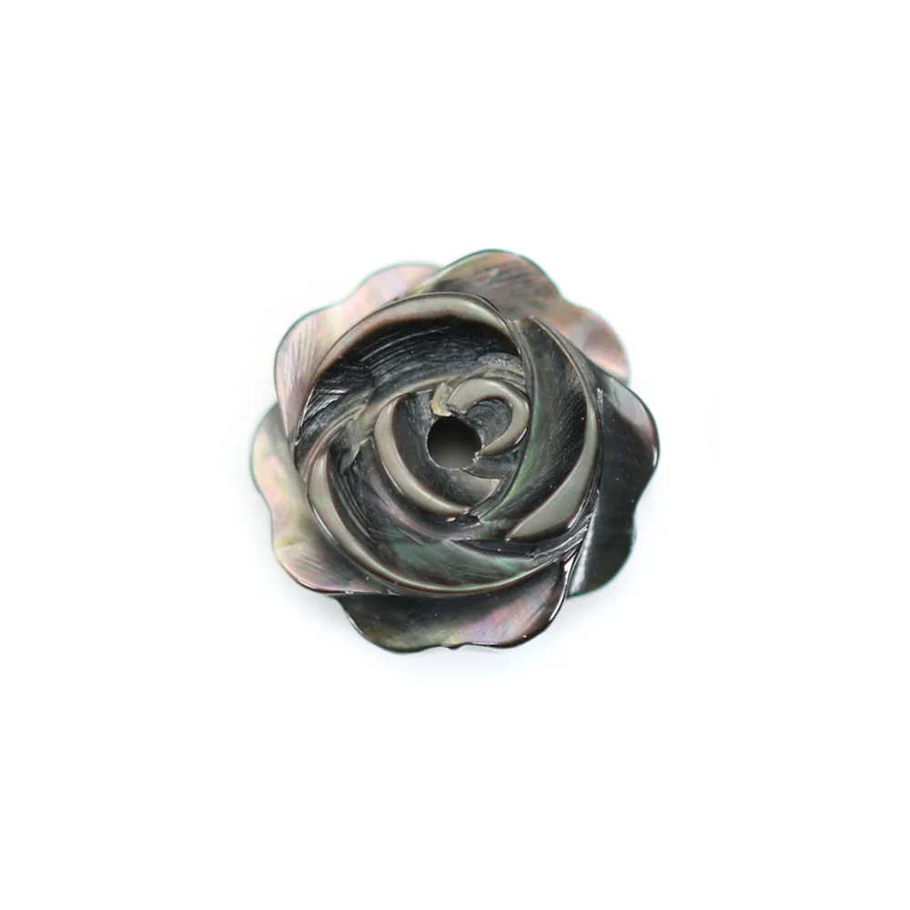 Nacre grise en forme de fleur percée au centre 8mm x 1pc