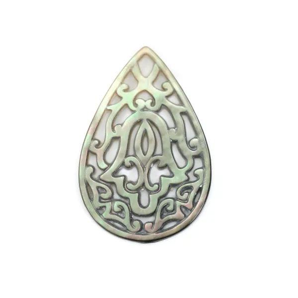 Nacre grise ajourée en forme de goutte 22x32mm x 1pc