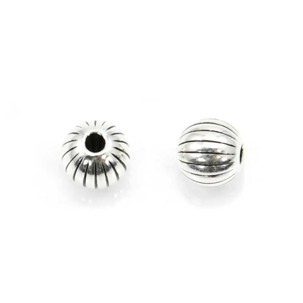 Geriffelte Perle 6mm 925er Silber Niello x 2St