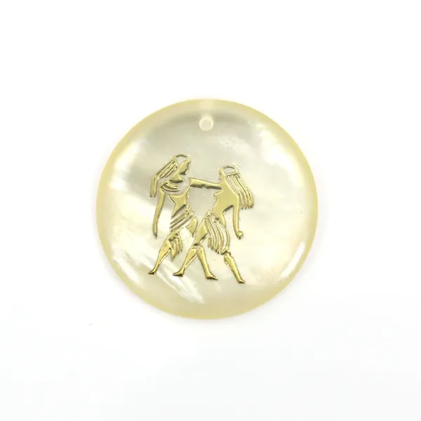 Pendentif Gémeaux en nacre 20mm x 1pc