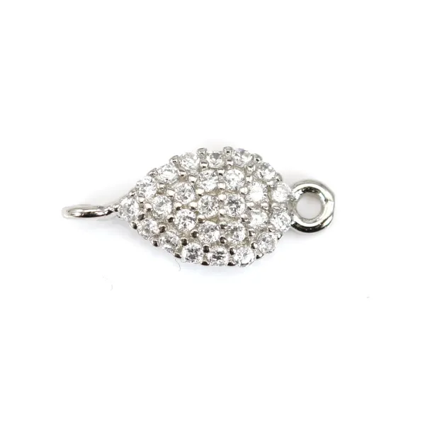 Breloque en argent 925 fleur& zirconium avec 2 anneaux 8x13mm x 1pc