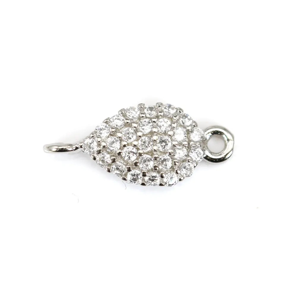 Breloque en argent 925 fleur& zirconium avec 2 anneaux 8x13mm x 1pc