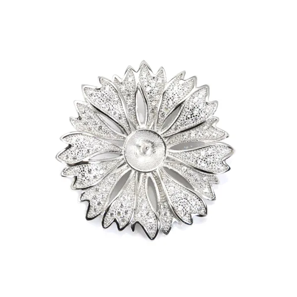 Argent 925 zirconium épingle à broche en forme de fleur 30mm x 1pc