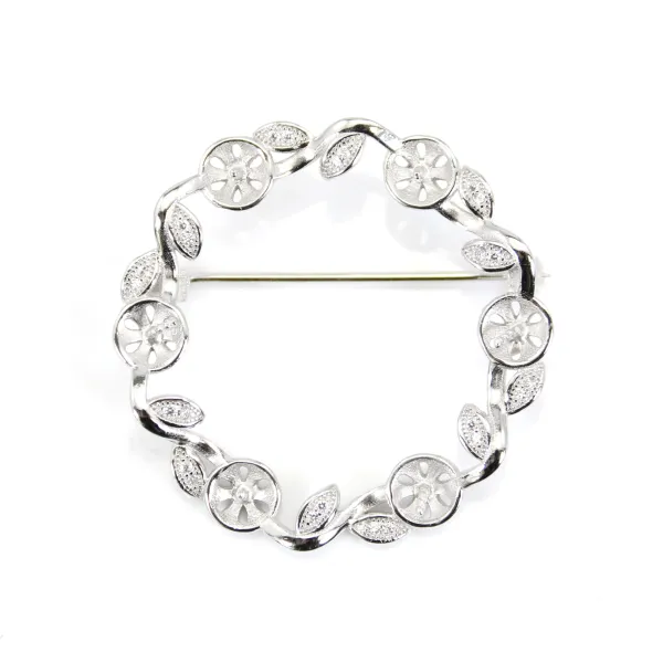 Argent 925 zirconium épingle à broche en forme de couronne pour perle semi percée 38mm x 1pc