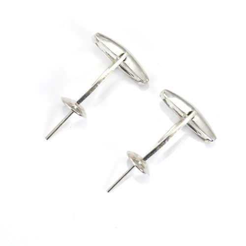 Argent 925 bouton de manchette avec coupelle pour perles semi-percé 20x8x17.5 mm x 1pc