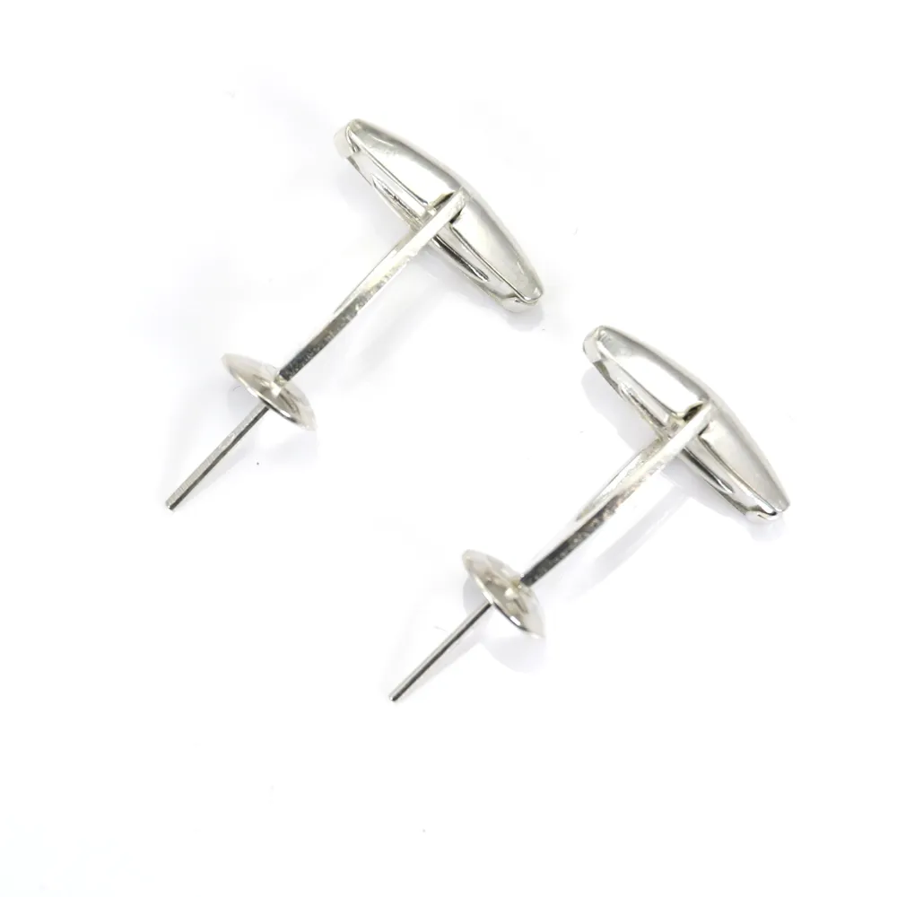Argent 925 bouton de manchette avec coupelle pour perles semi-percé 20x8x17.5 mm x 1pc