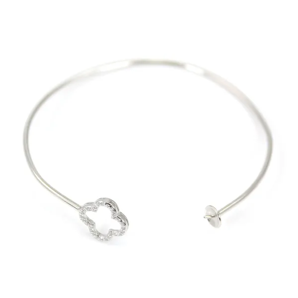 Argent 925 rhodié avec zirconium bracelet réglable pour perles semi percée 60mm x 1pc