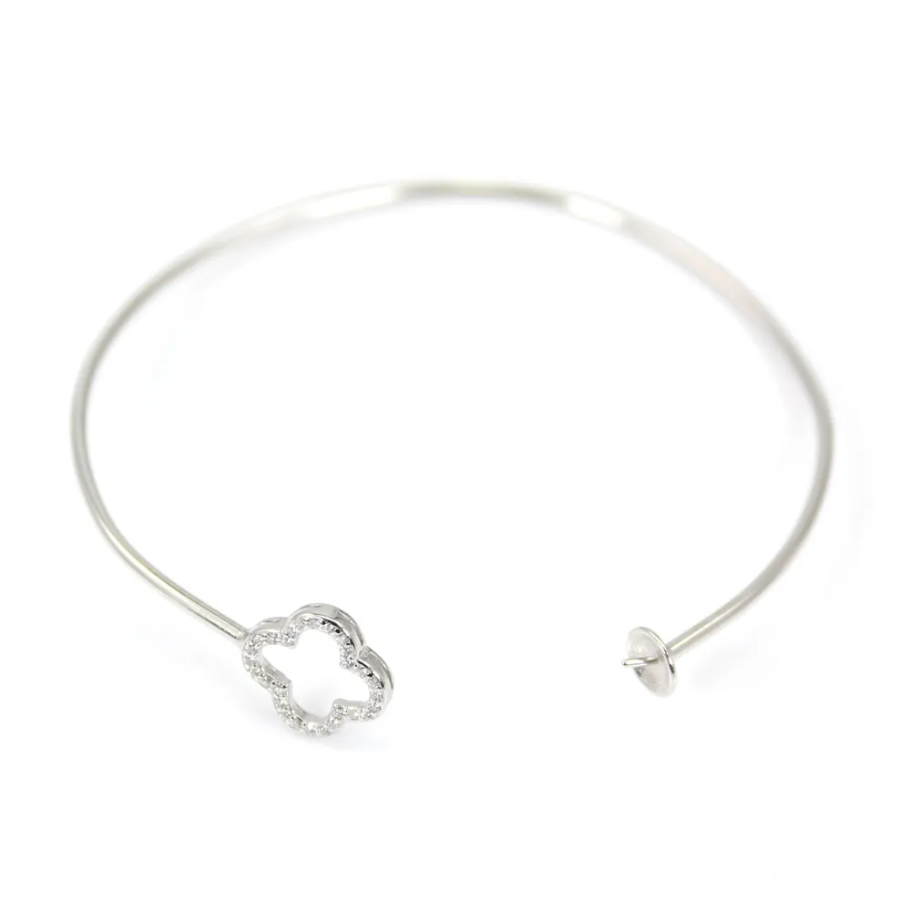 Argent 925 rhodié avec zirconium bracelet réglable pour perles semi percée 60mm x 1pc